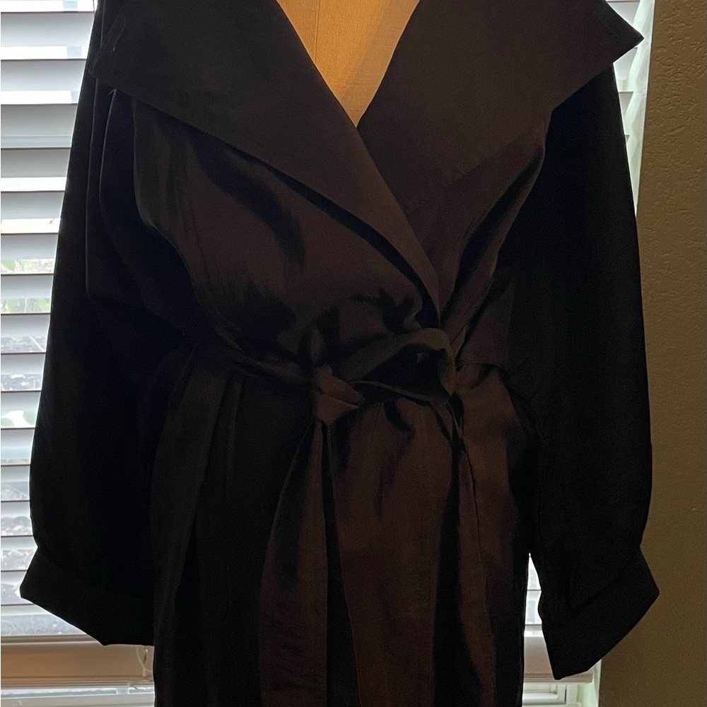 Vintage Mycra Pac Black Trench Coat Lightweight A-Line Travel Jacket Made in USA